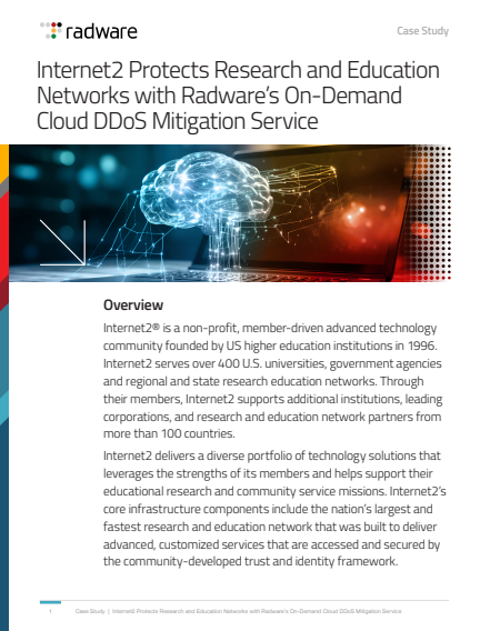 Internet2 Protects Research and Education Networks with Radware’s On-Demand Cloud DDoS Mitigation Service